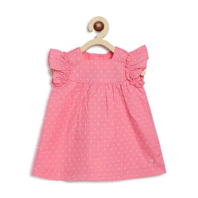Girls Medium Pink Printed Short Sleeve Dress